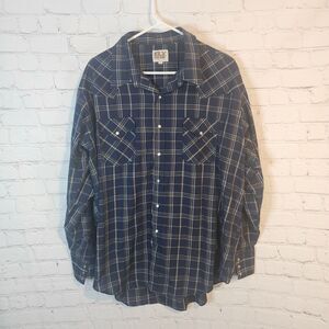 Men's Ely Cattleman Pearl Snap Blue Plaid Shirt, Size XXL